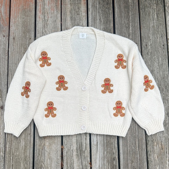 Luna Ivy Sweaters - New Luna Ivy Charming Cream Cardigan with Gingerbread Accents